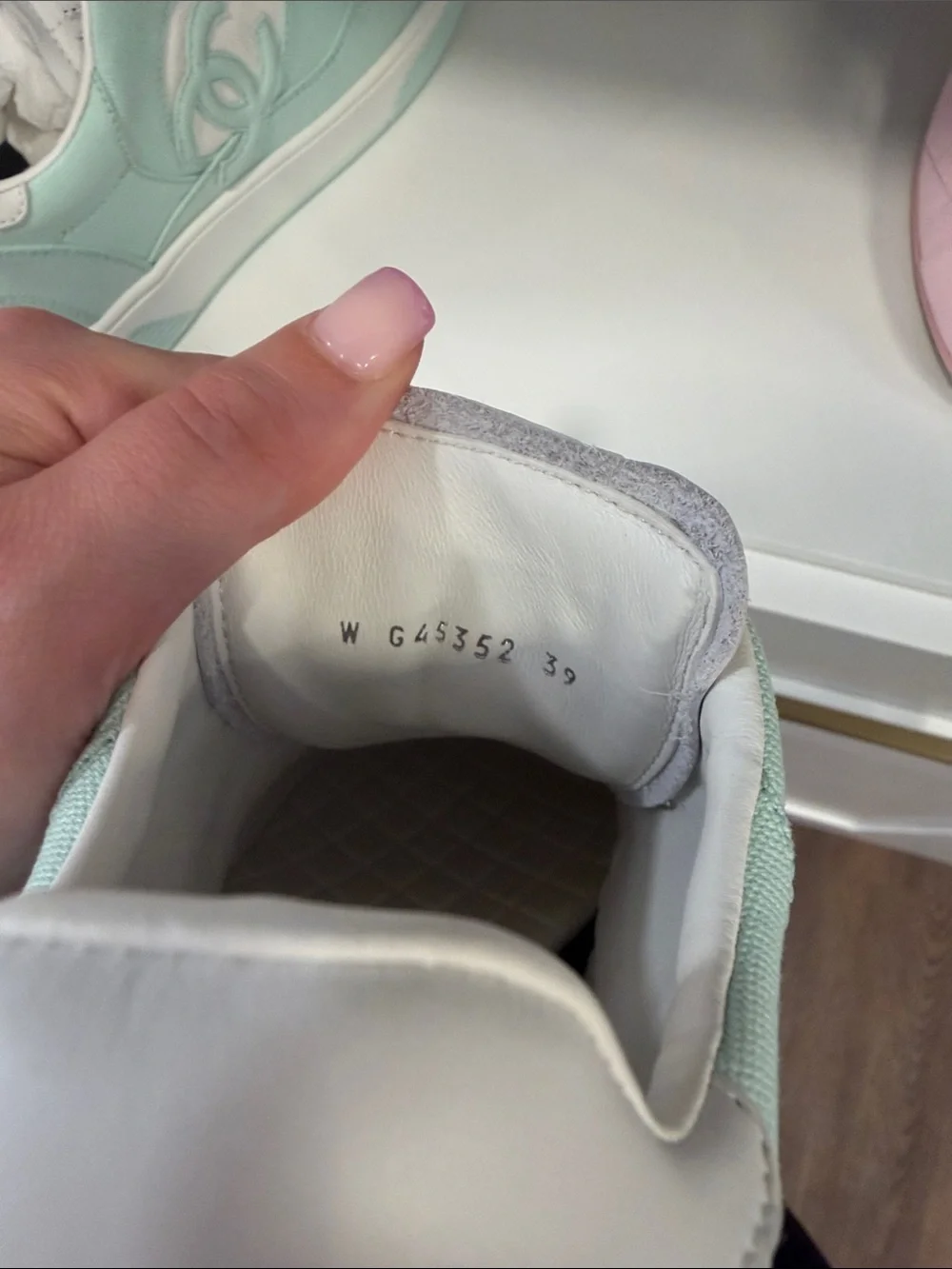 Never worn CHANEL Mint and White Low-Top Sneakers with CC Logo